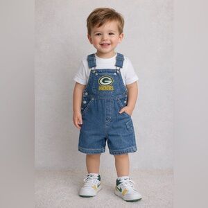 Vintage Green Bay Packers Denim Overalls NFL Kids touchdown club embroidered